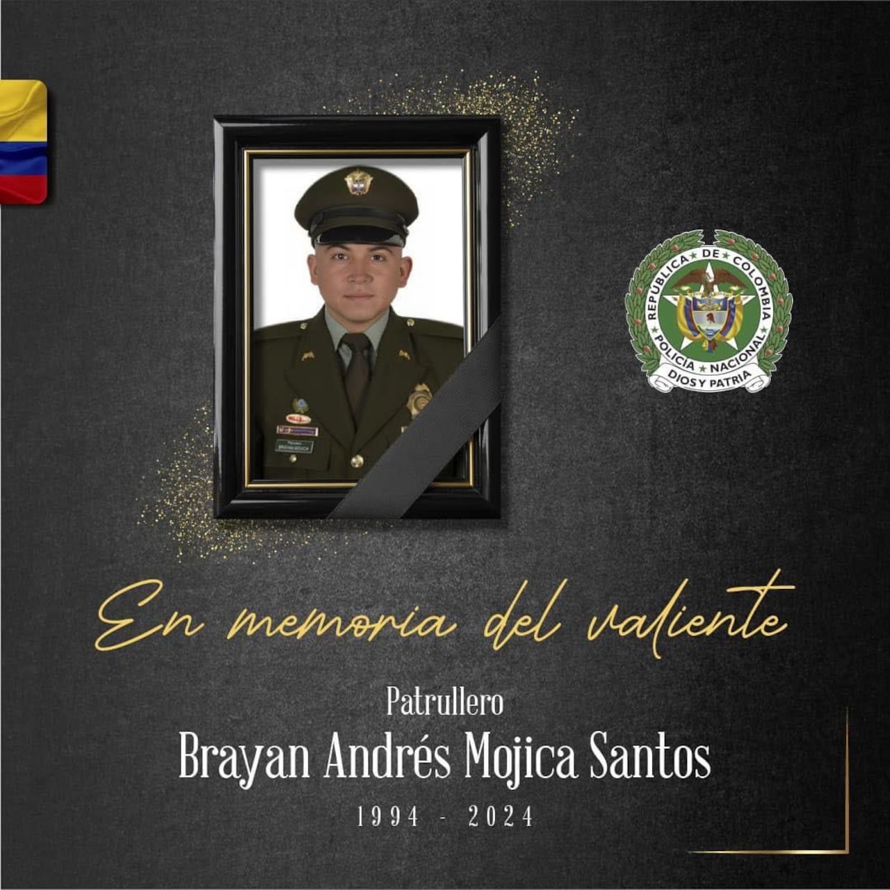 El Patrullero Brayan Mojica falleció en el atentado terrorista de este viernes en Taminango, Nariño.