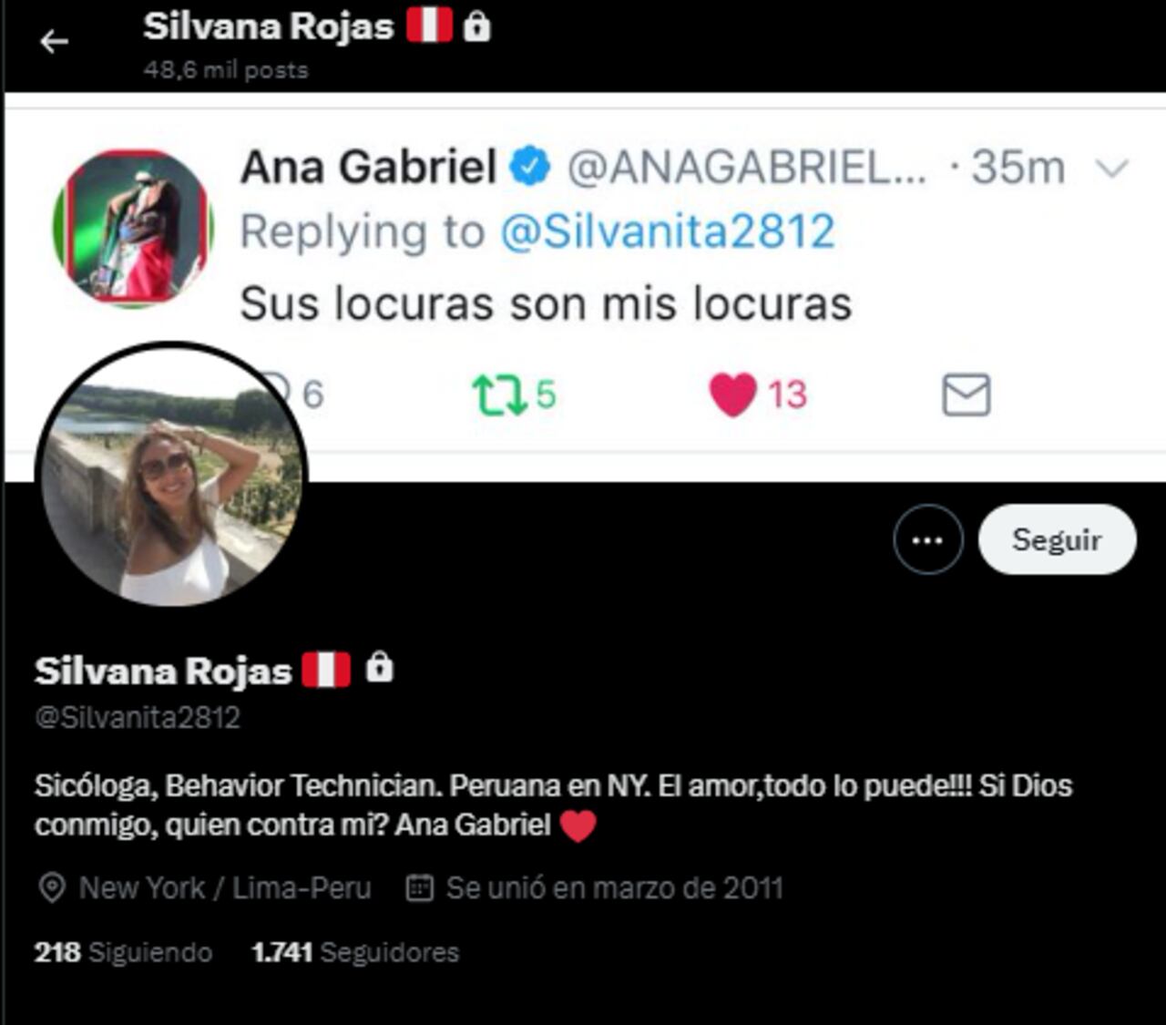 Silvana Rojas sería la pareja de Ana Gabriel, con quien se habría casado en secreto. La mujer tiene frases de Ana en sus redes sociales.