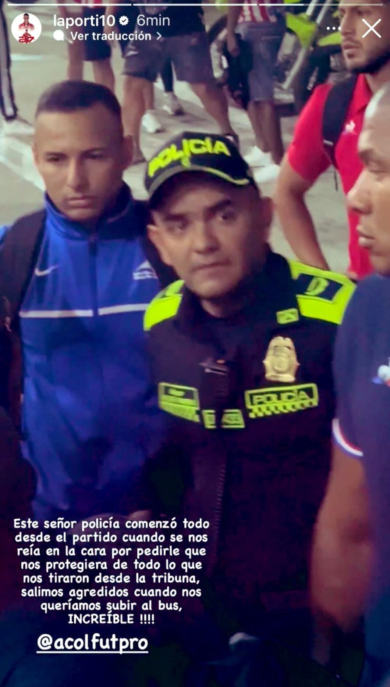 El volante denunció agresión policial tras caída ante el Junior de Barranquilla