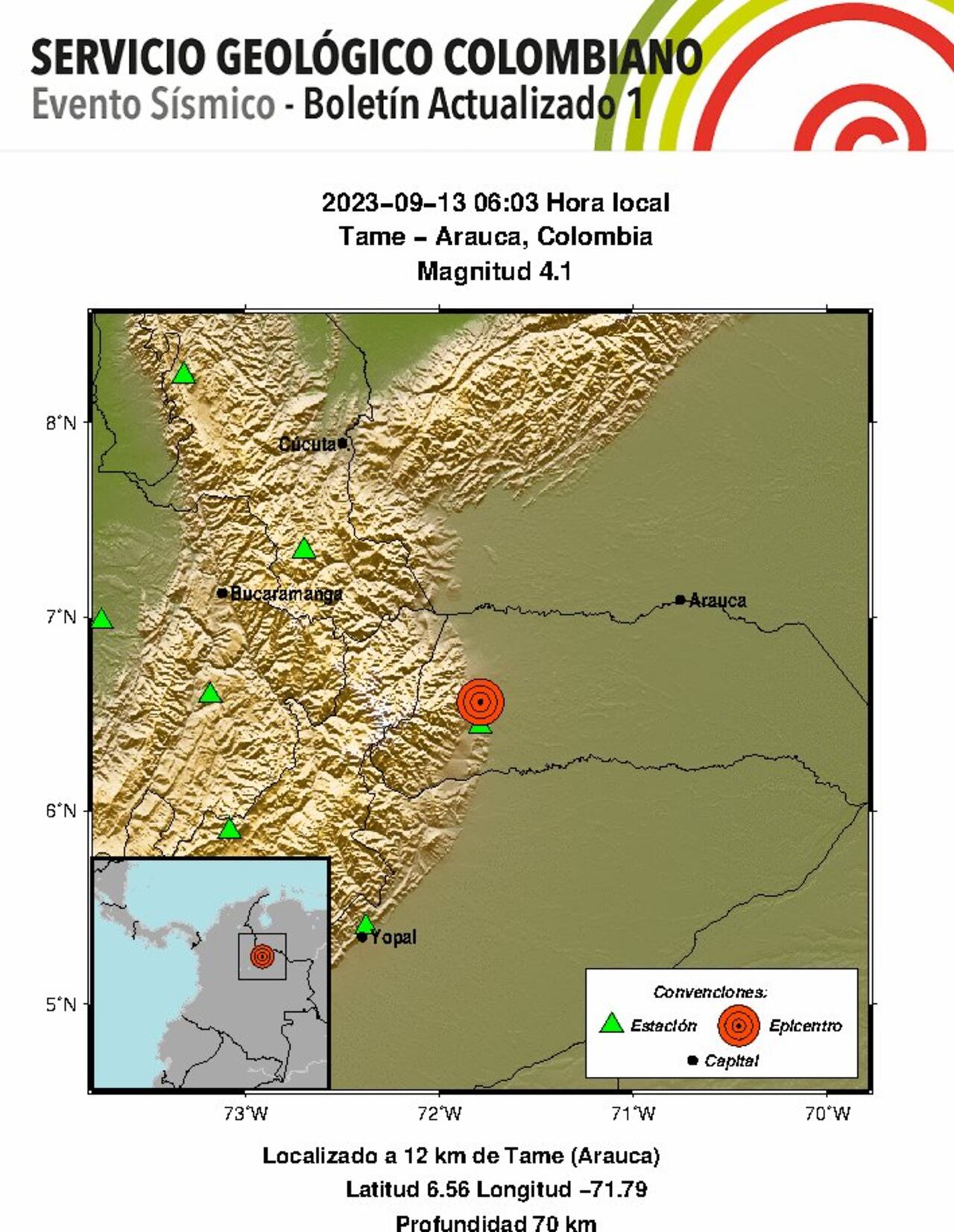 Un temblor se registró en la mañana de este miércoles, 13 de septiembre, en Tame (Arauca).