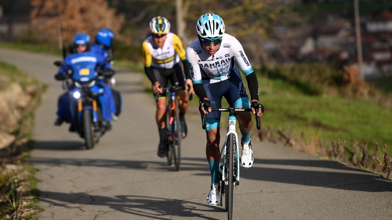 MONT BROUILLY, FRANCE - MARCH 06: (L-R) Luke Plapp of Australia and Team Jayco AlUla and Santiago Buitrago of Colombia and Team Bahrain - Victorious compete in the breakaway during the 82nd Paris - Nice 2024, Stage 4 a 183km stage from Chalon-sur-Saône to Mont Brouilly 476m / #UCIWT / on March 06, 2024 in Mont Brouilly, France. (Photo by Alex Broadway/Getty Images)