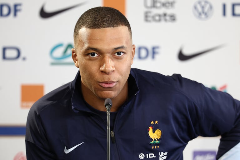 France's forward Kylian Mbappe speaks during a press conference on the eve of the team's international friendly against Luxembourg, as part of their preparations for the UEFA Euro 2024 European football championships, in Longeville-les-Metz, eastern France, on June 4, 2024. (Photo by FRANCK FIFE / AFP)