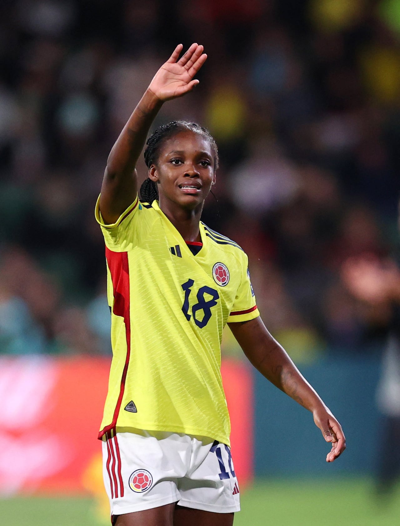 Soccer Football - FIFA Women’s World Cup Australia and New Zealand 2023 - Group H - Morocco v Colombia - Perth Rectangular Stadium, Perth, Australia - August 3, 2023 Colombia's Linda Caicedo reacts REUTERS/Luisa Gonzalez