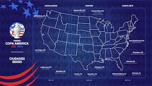 Mapa de Estados Unidos con las ciudades en que se disputará la Copa América 2024.