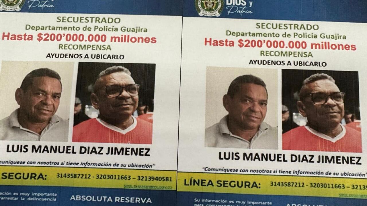 Afiche de recompensa para dar con el paradero del papá de Luis Díaz (Cortesía)