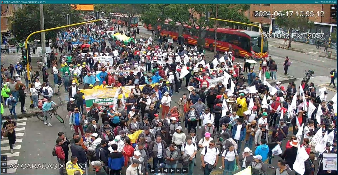 Manifestación de Fecode por la avenida Caracas, norte de Bogotá.
