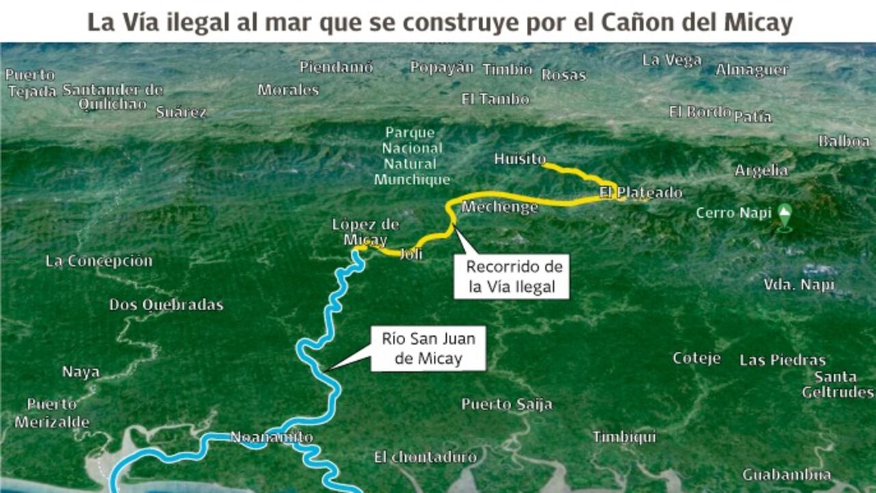 La vía ilegal que los grupos armados han apoyado su construcción en el departamento del Cauca.
