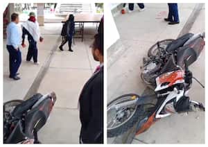Los encapuchados sin mediar palabra arremetieron contra las motos de la seguridad interna de la Universidad Nacional.