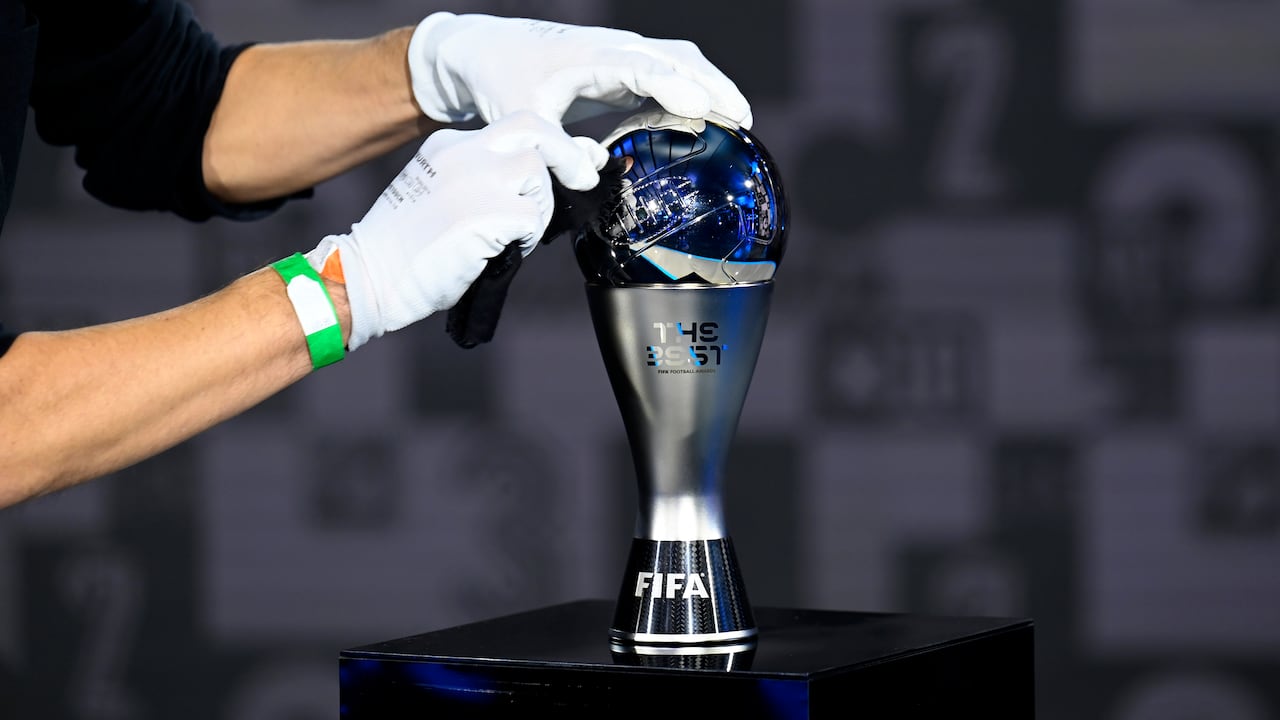 ZURICH, SWITZERLAND - DECEMBER 17: The Best FIFA Award is cleaned prior to the The Best FIFA Football Awards on December 17, 2020 in Zurich, Switzerland. (Photo by Valeriano Di Domenico - Pool/Getty Images)