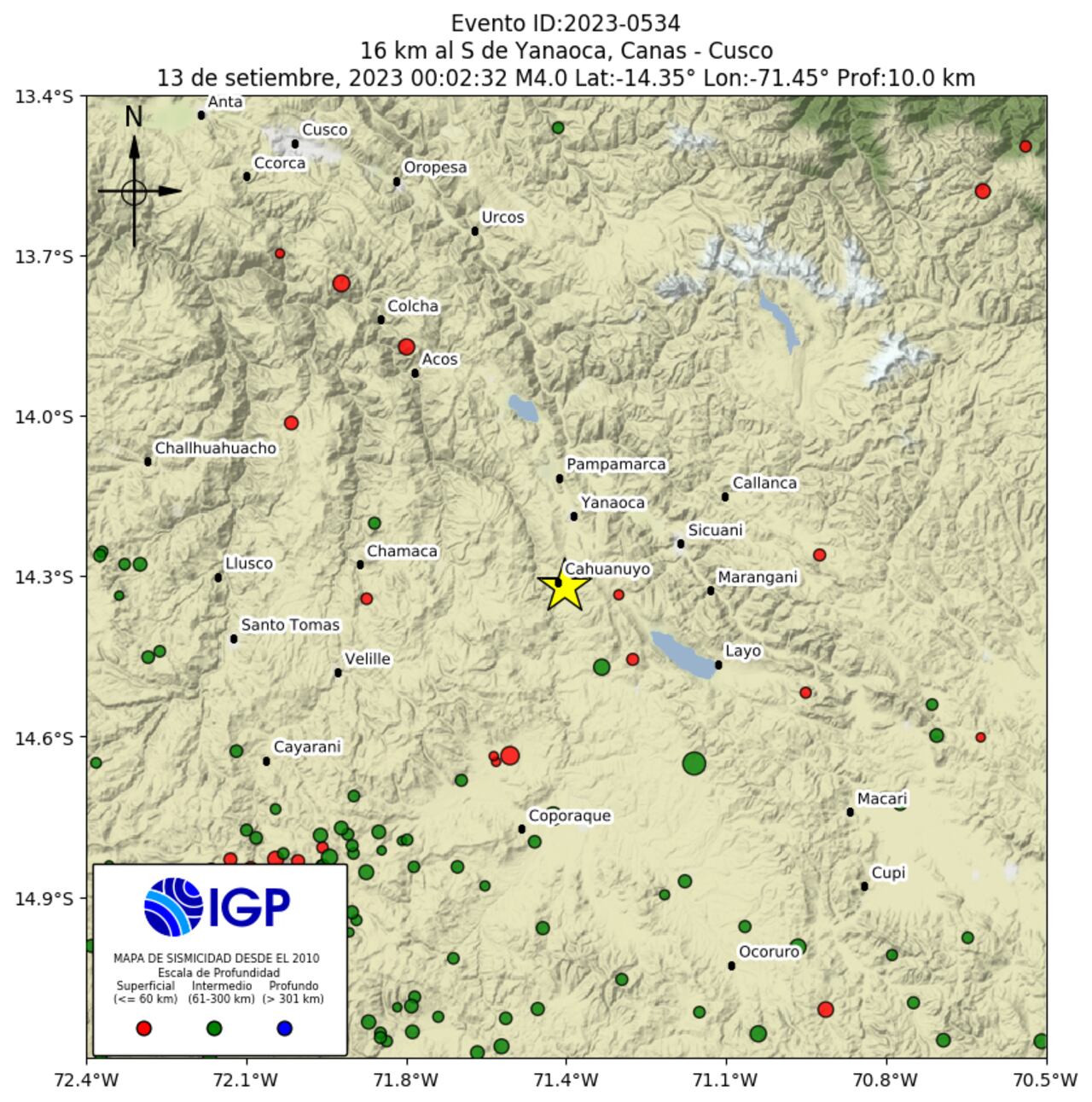 Mapa de sismicidad del temblor ocurrido en la madrugada del miércoles.