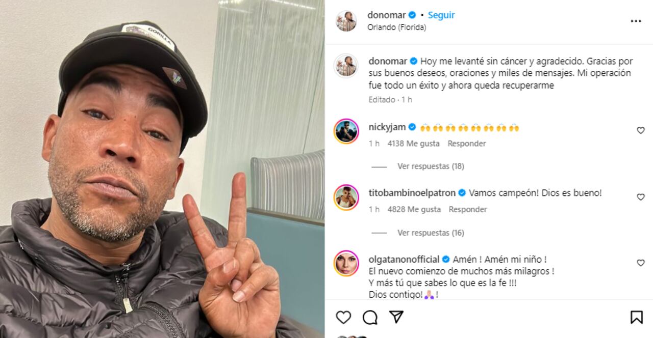 Don Omar reapareció en sus redes sociales y afirmó que su cirugía contra el cáncer fue un éxito.