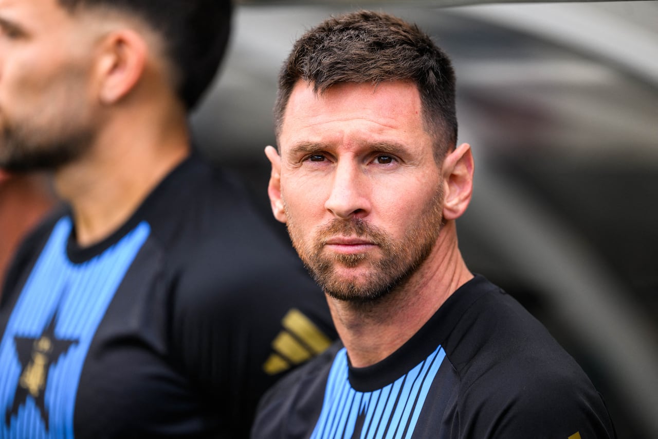 Jun 9, 2024; Chicago, Illinois, USA; Argentina forward Lionel Messi (10) stands on the sideline before the game against Ecuador Soldier Field. Mandatory Credit: Daniel Bartel-USA TODAY Sports