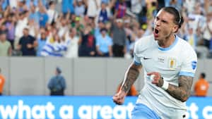 Uruguay's forward #19 Darwin Nunez celebrates scoring his team's second goal during the Conmebol 2024 Copa America tournament group C football match between Uruguay and Bolivia at MetLife Stadium in East Rutherford, New Jersey, on June 27, 2024 (Photo by CHARLY TRIBALLEAU / AFP)