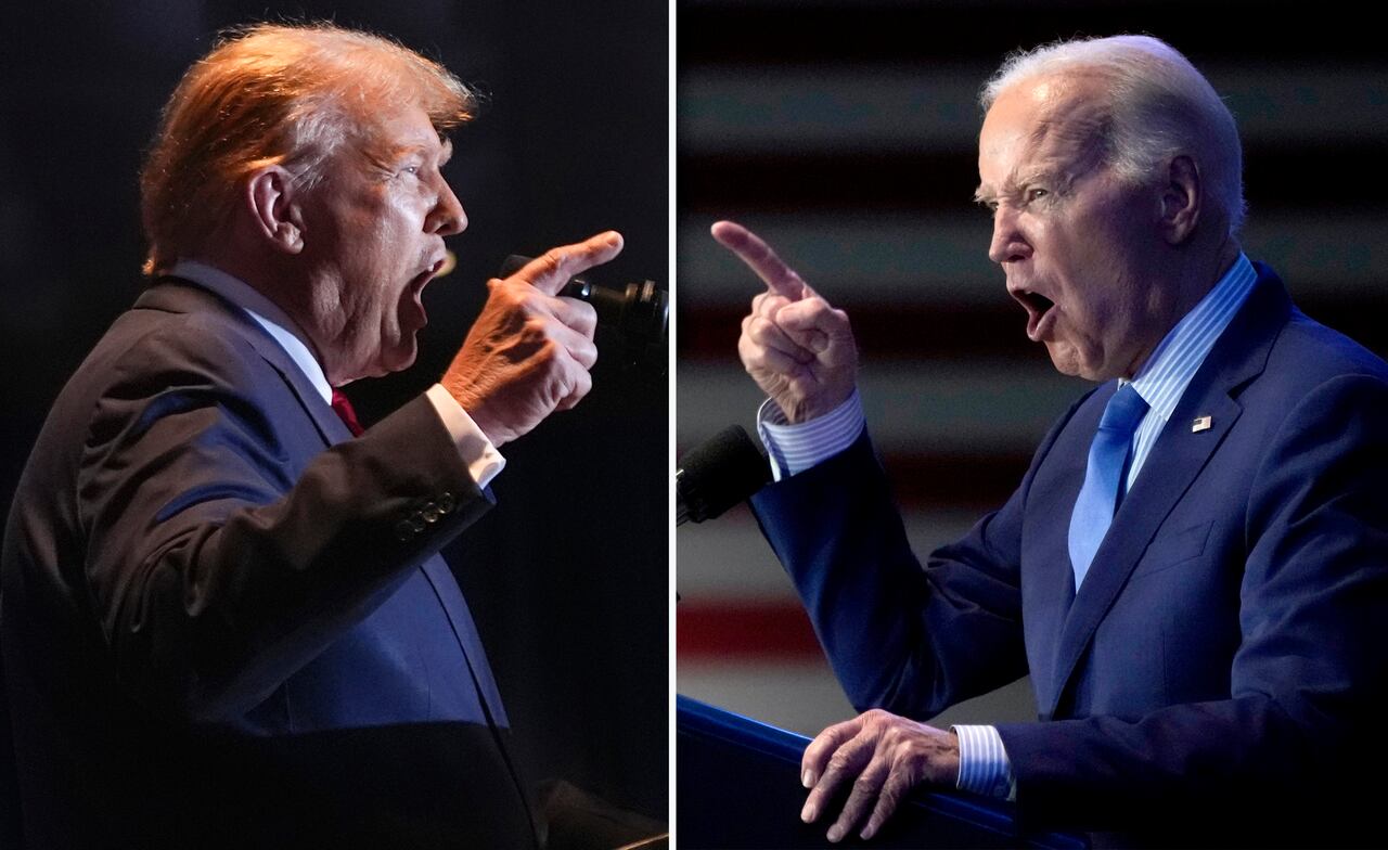 Esta combinación de fotografías tomadas en Columbia, Carolina del Sur, muestra al expresidente Donald Trump, a la izquierda, el 24 de febrero de 2024, y al presidente Joe Biden el 27 de enero de 2024. (Foto AP)
