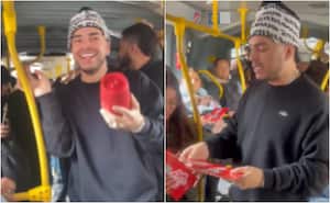 El cantante de reguetón Ryan Castro sorprendió a sus fanáticos en el Transmilenio, en Bogotá, donde cantó e interactuó con los pasajeros.