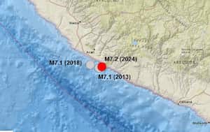 El movimiento telúrico, con una profundidad de 25 km, se produjo hacia las 00H36 locales (05H36 GMT) y ocurrió en el océano Pacífico a lo largo de la costa de la provincia de Caravelí, en Arequipa.  Foto: @Asismet_IF