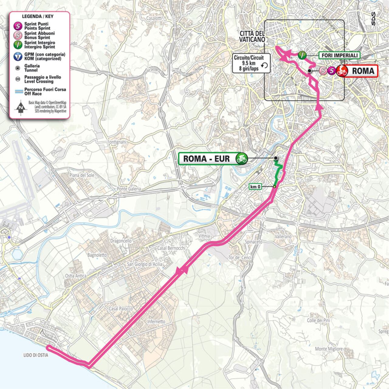 Este es el mapa del recorrido de la etapa 21 del Giro de Italia 2024.