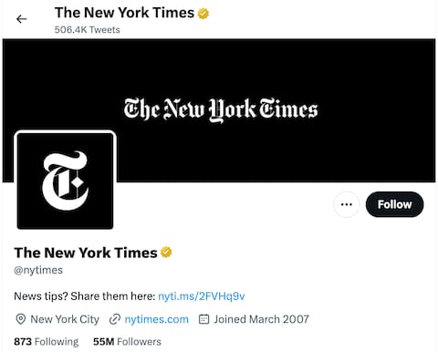 The New York Times recuperó su símbolo de verificación.
