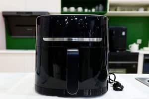 BARCELONA, SPAIN - MARCH 1: The Mi Smart Air Fryer Pro, the newest air fryer of Xiaomi, being exhibited on the smart home display of the Chinese brand during the Mobile World Congress 2023 on March 2, 2023, in Barcelona, Spain. (Photo by Joan Cros/NurPhoto via Getty Images)