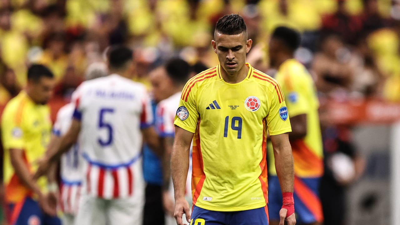 HOUSTON, TEXAS - JUNE 24: Rafael Santos Borre of Colombia looks on during the CONMEBOL Copa America 2024 Group D match between Colombia and Paraguay at NRG Stadium on June 24, 2024 in Houston, Texas. (Photo by Omar Vega/Getty Images)