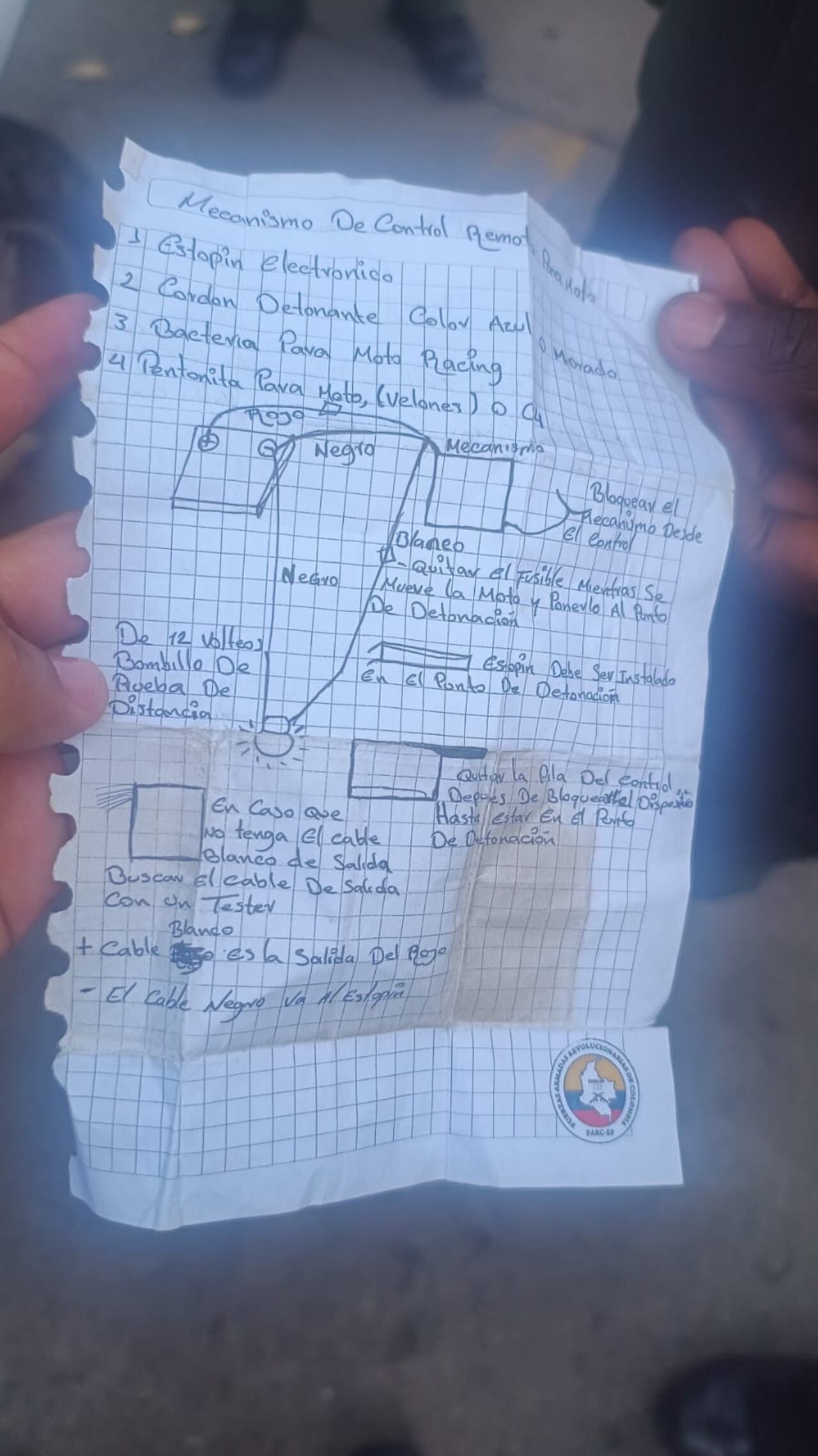 Este documento fue encontrado por el Ejército, instruye cómo hacer explosivos.