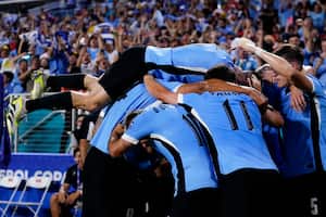 MIAMI GARDENS, FLORIDA - JUNE 23: Maximiliano Araujo of Uruguay celebrates after scoring the team's first goal during the CONMEBOL Copa America 2024 Group C match between Uruguay and Panama at Hard Rock Stadium on June 23, 2024 in Miami Gardens, Florida.   Rich Storry/Getty Images/AFP (Photo by Rich Storry / GETTY IMAGES NORTH AMERICA / Getty Images via AFP)