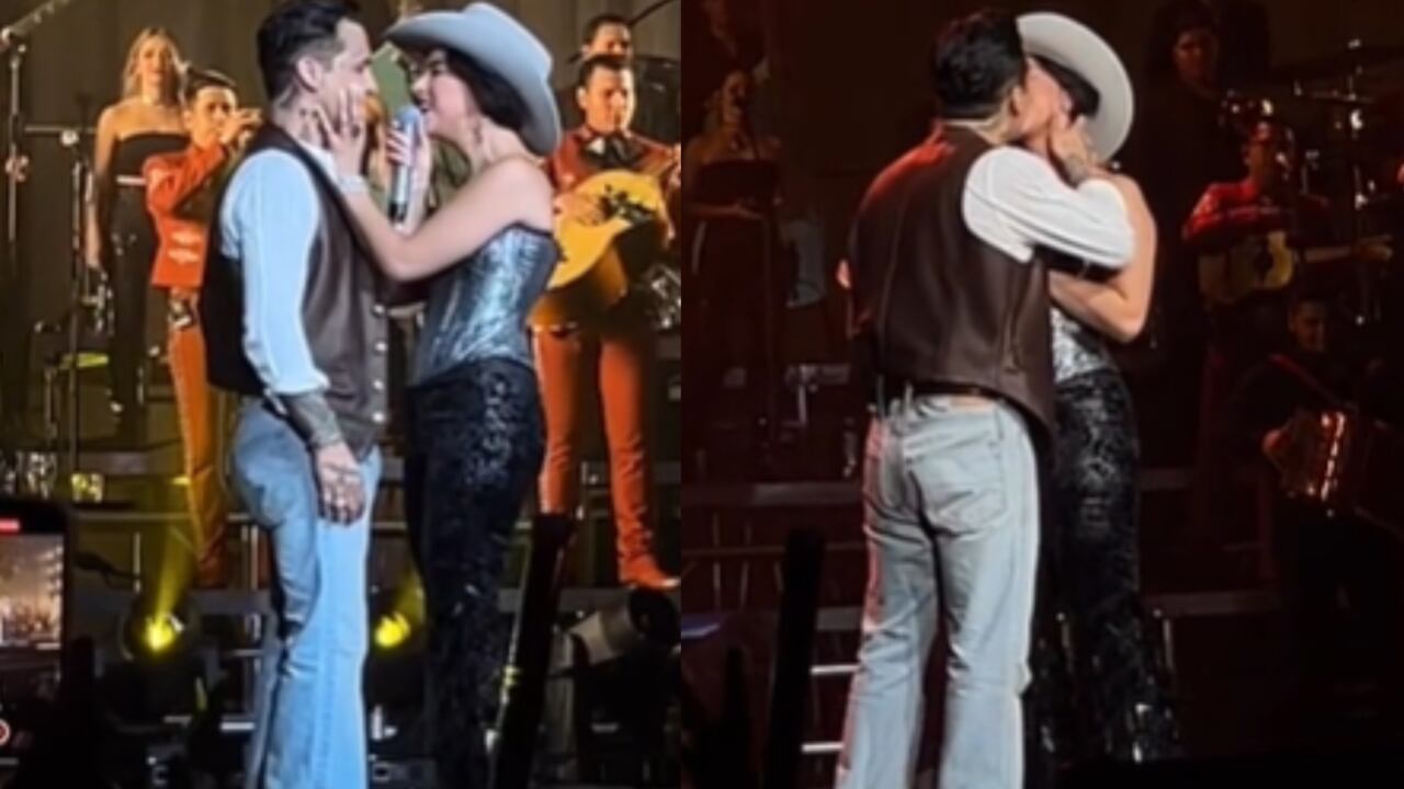 Christian Nodal y Ángela Aguilar se besaron por primera vez en concierto.