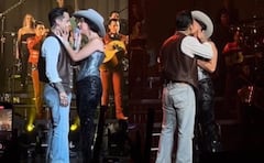 Christian Nodal y Ángela Aguilar se besaron por primera vez en concierto.