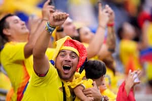 Colombia fans wait for the start of a Copa America Group D soccer match against Paraguay in Houston, Monday, June 24, 2024. (AP Photo/David J. Phillip)