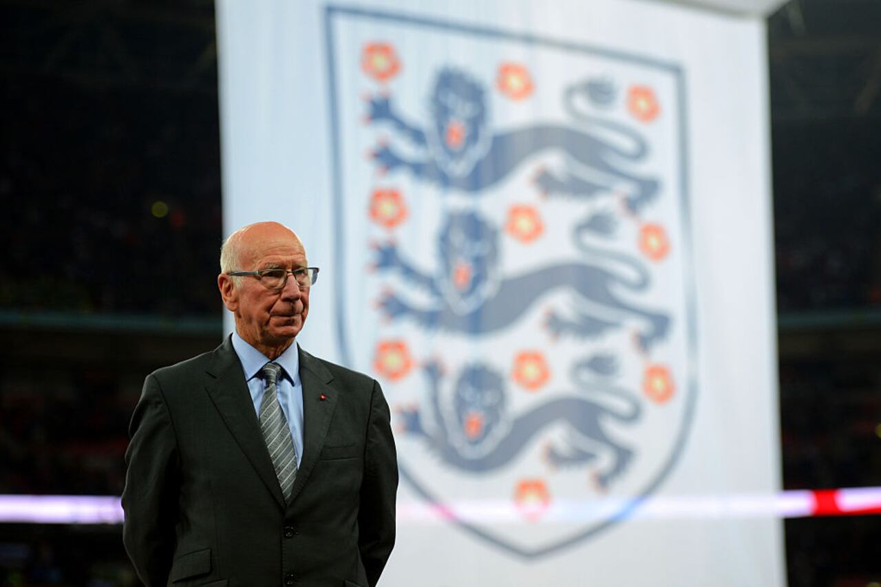 LONDON, ENGLAND - NOVEMBER 15:  Sir Bobby Charlton looks on before awarding Wayne Rooney of England with his 100th cap prior to the EURO 2016 Group E Qualifier match between England and Slovenia at Wembley Stadium on November 15, 2014 in London, England.  (Photo by Michael Regan - The FA/The FA via Getty Images)