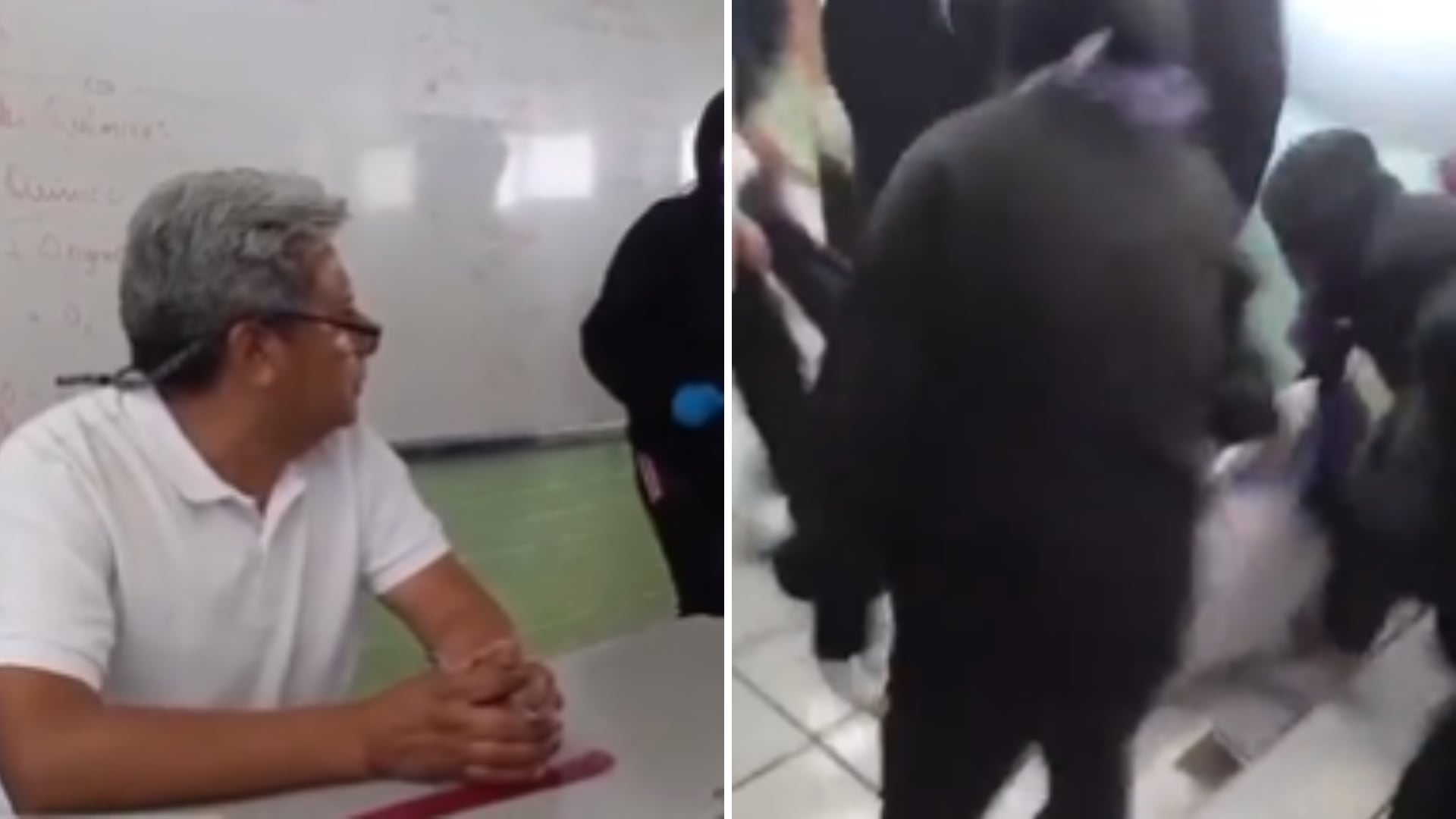 Video: en México, mujeres encapuchadas golpean y llenan de pintura en pleno  salón de clases a un maestro acusado de ser acosador